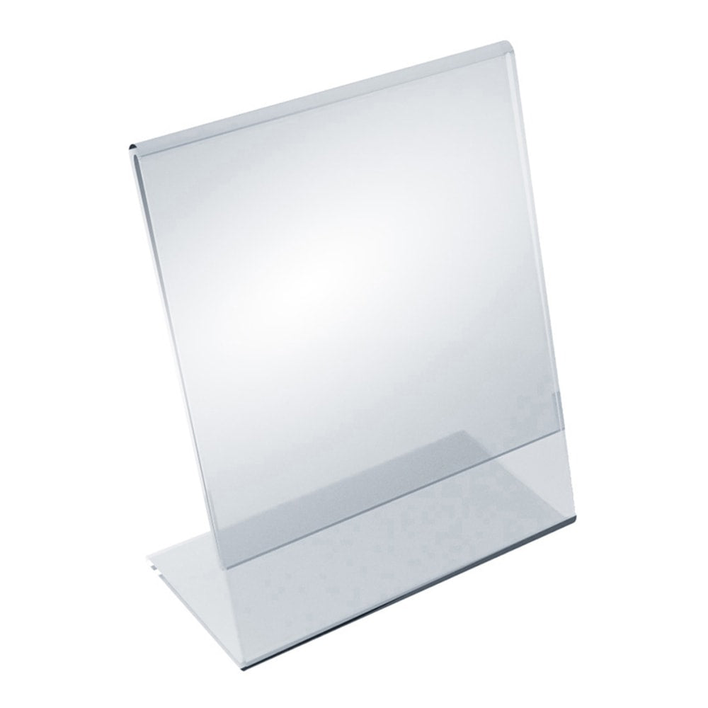 Azar Displays Acrylic Vertical L-Shaped Sign Holders, 7inH x 5-1/2inW x 3inD, Clear, Pack Of 10 Holders