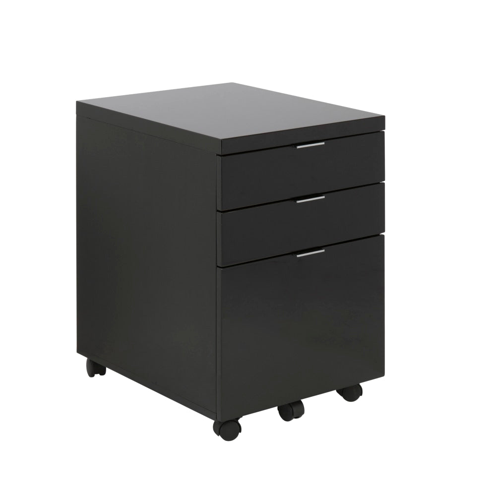 Eurostyle Gilbert 20inD Vertical 3-Drawer Rolling File Cabinet, Black