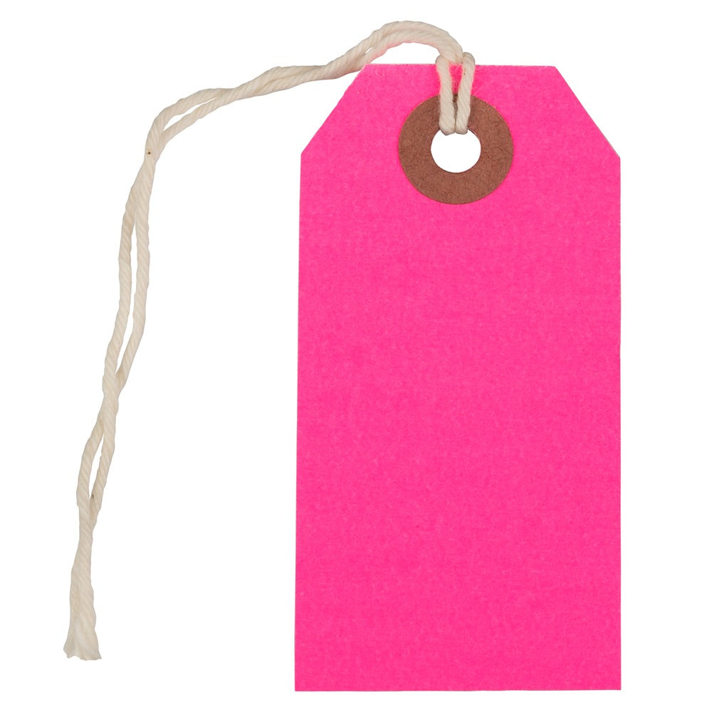 JAM Paper Small Gift Tags, 3-1/4in x 1-9/16in, Neon Pink, Pack Of 10 Tags