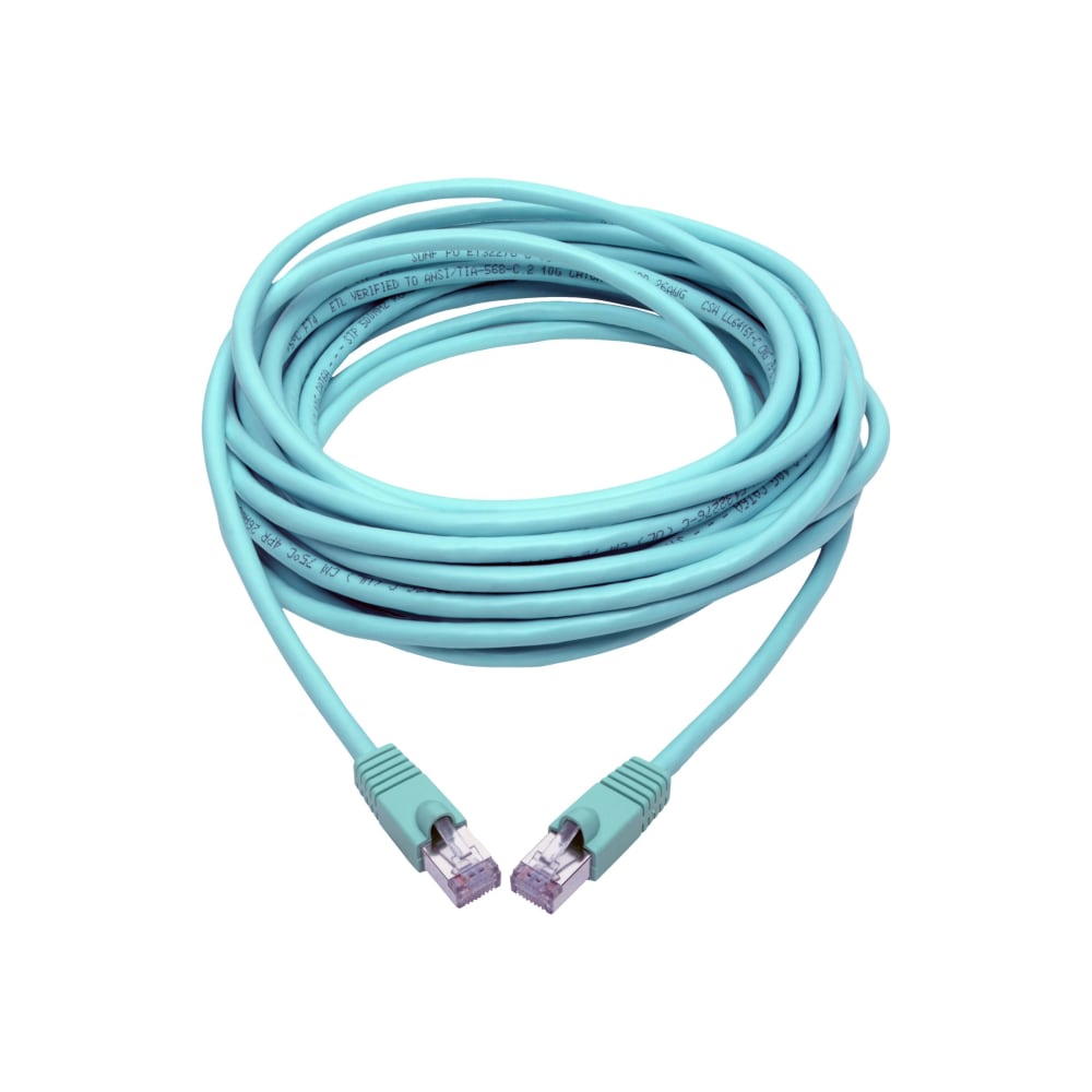 Tripp Lite Cat6a Snagless Shielded STP Patch Cable 10G, PoE, Aqua M/M 7ft - First End: 1 x RJ-45 Male Network - Second End: 1 x RJ-45 Male Network - 1.25 GB/s - Patch Cable - Shielding - Aqua