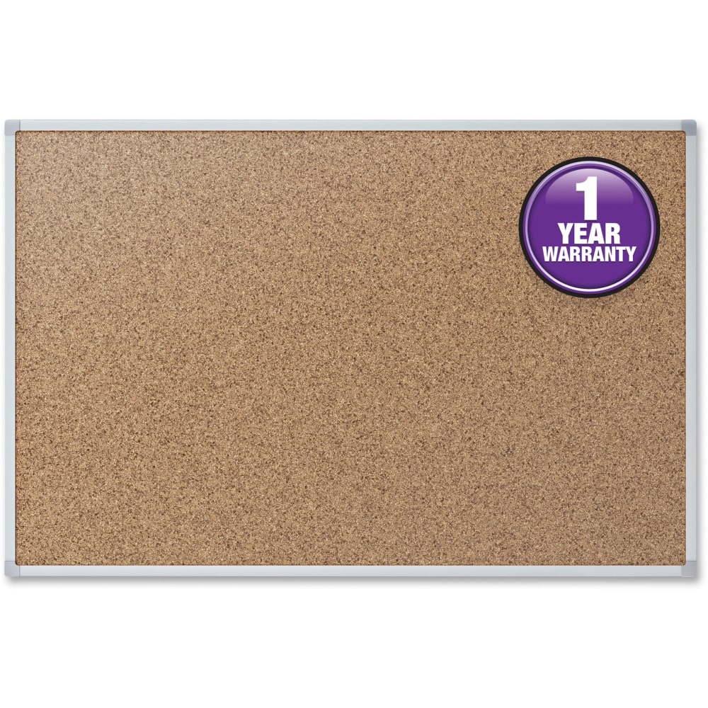 Mead Classic Cork Bulletin Board - 36in Height x 48in Width - Natural Cork Surface - Self-healing - Silver Aluminum Frame - 1 Each