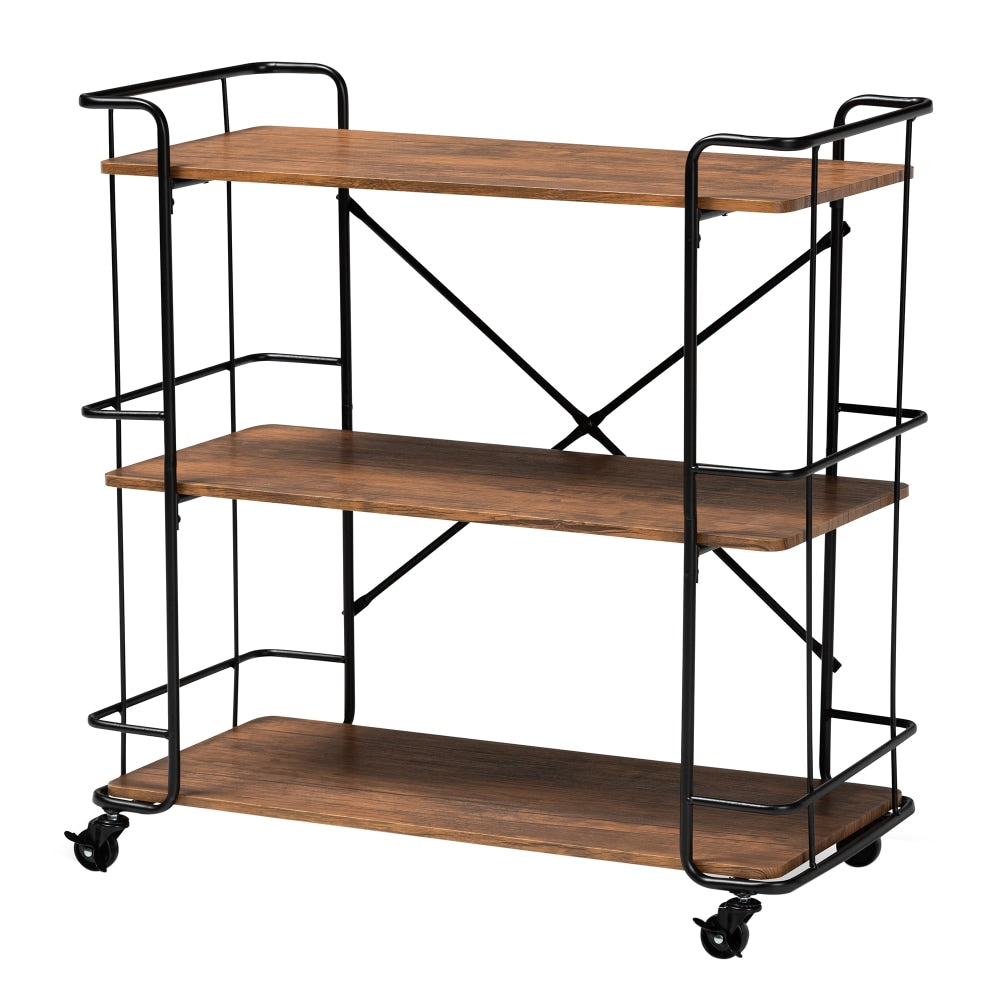 Baxton Studio Neal Bar And Kitchen Serving Cart, 32-11/16in x 32-5/16in, Walnut/Black