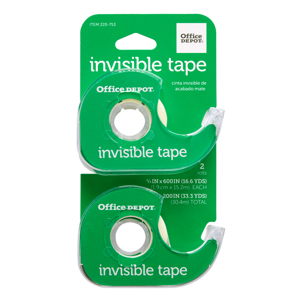 Office Depot Brand Invisible Tape With Dispenser, 3/4in x 600in, Pack Of 2