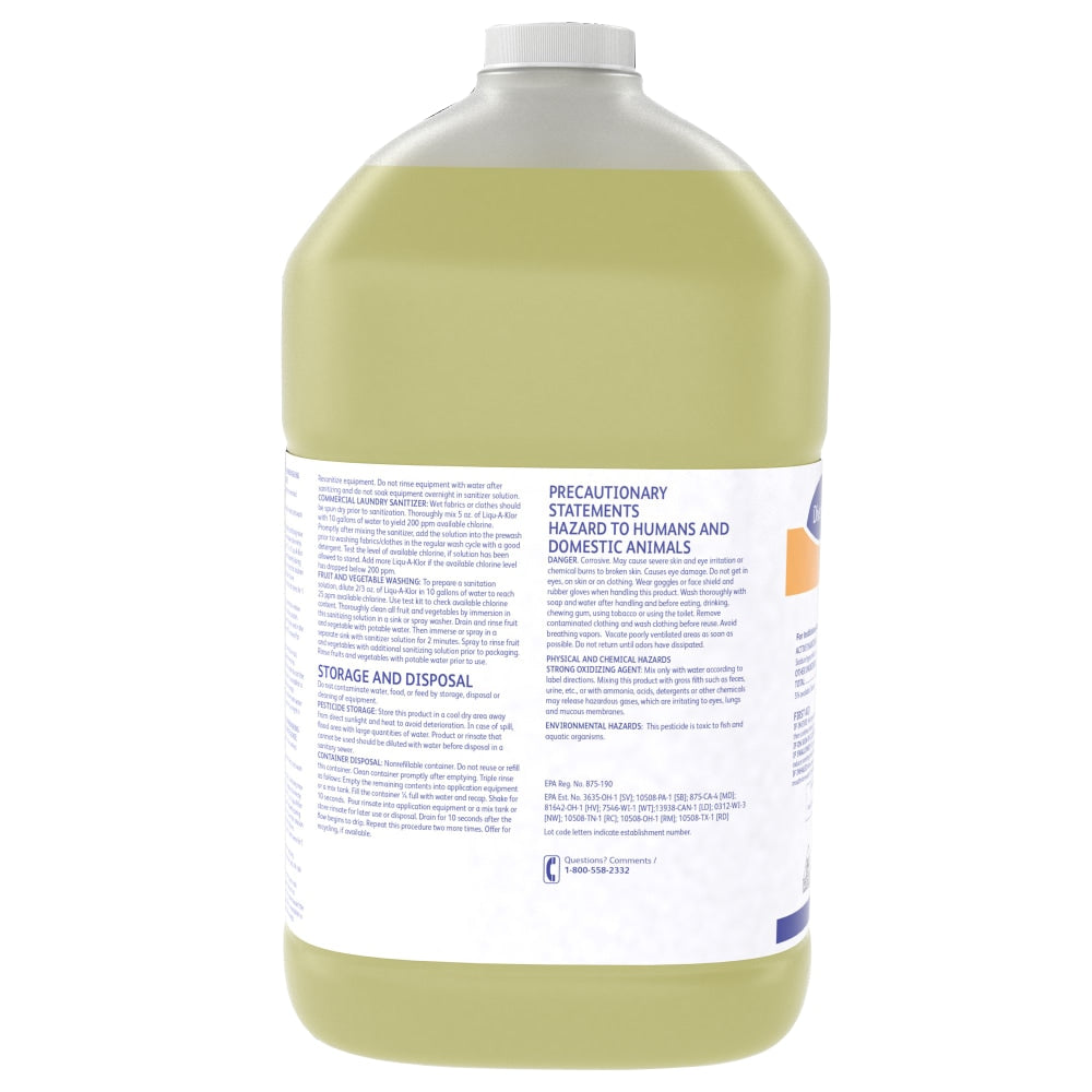 Diversey LIQU-A-KLOR Bactericide Disinfectant Sanitizer, 1 Gallon, Yellow, Case Of 4 Bottles