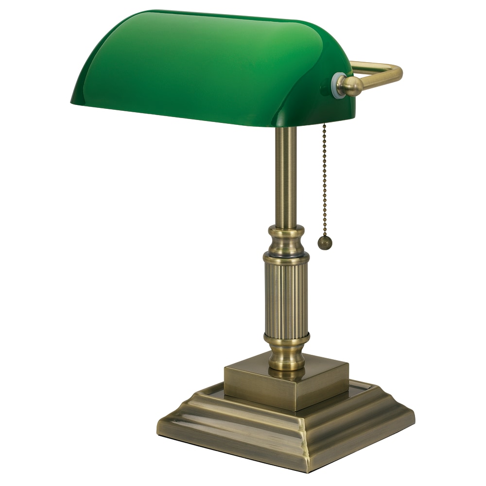 Realspace Traditional Bankers LED Lamp, 14-3/4inH, Green/Antique Brass