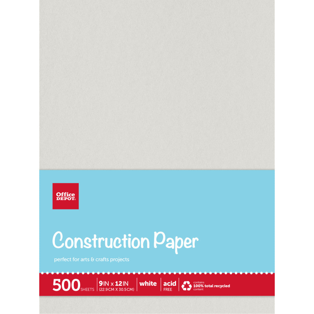 Office Depot Brand Construction Paper, 9in x 12in, 100% Recycled, Stone White, Pack Of 500 Sheets