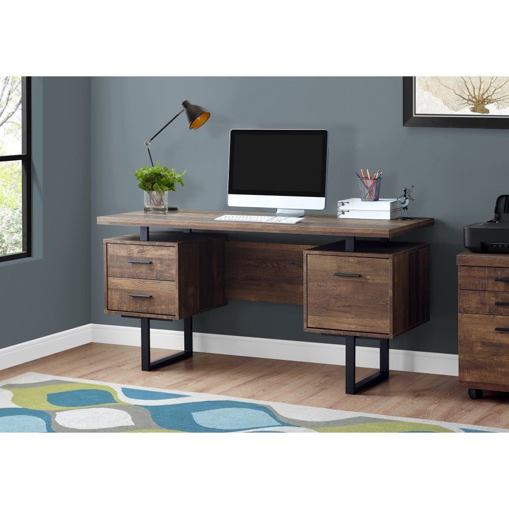 Monarch Specialties 60inW Floating-Top Computer Desk, Black/Brown