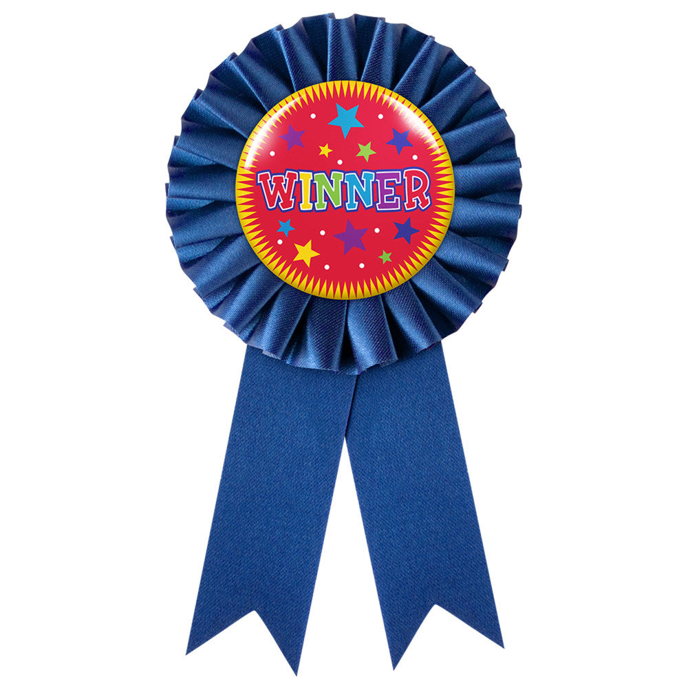 Amscan Winner Pin-On Rosette Award Ribbons, 6in, Blue, Pack Of 12 Ribbons