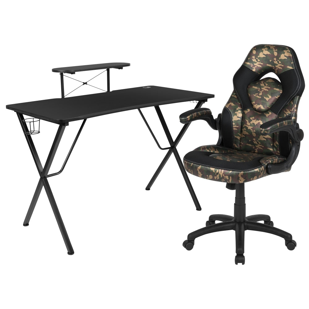 Flash Furniture Gaming Desk And Racing Chair Set With Cup Holder, Headphone Hook and Monitor/Smartphone Stand, Camouflage