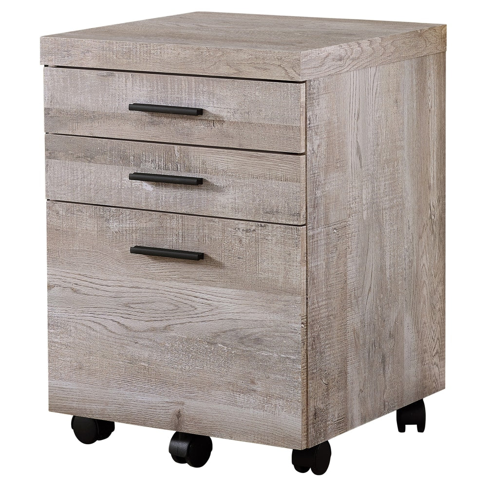 Monarch Specialties 17-3/4inD Vertical 3-Drawer File Cabinet, Taupe Wood Grain