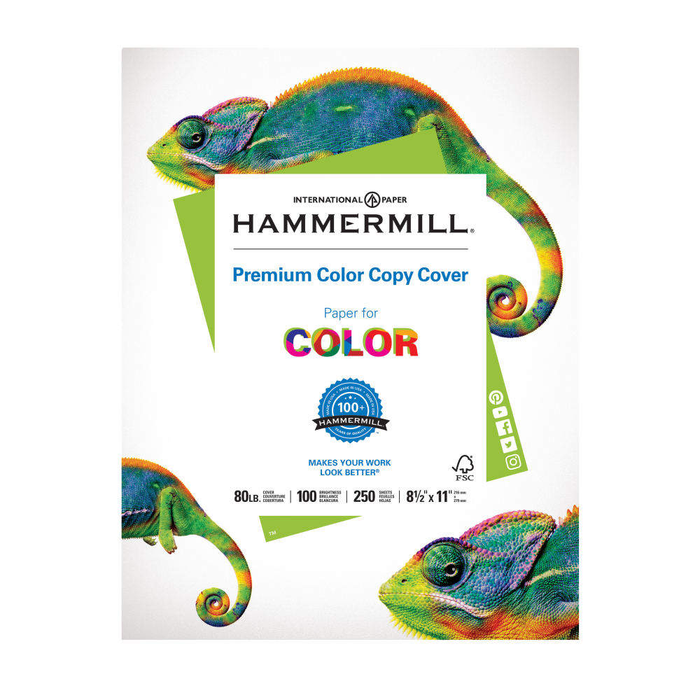 Hammermill Color Card Stock, White, Letter (8.5in x 11in), 80 Lb, Pack Of 250