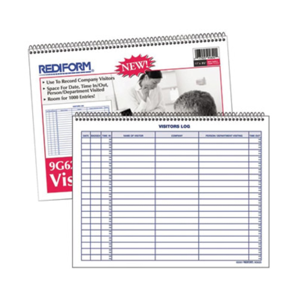 Rediform Visitors Log Book, Letter Size (8 1/2in x 11in), 50 Sheets, 50% Recycled, Blue