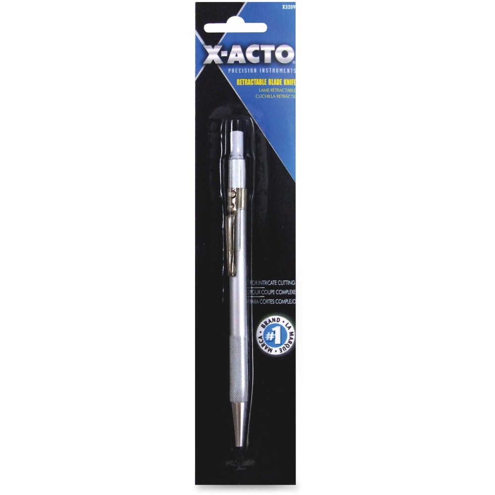 X-Acto X3209 Retractable Blade Knife - Retractable, Pocket Clip, Lightweight - Carbon Steel - Aluminum - 1 Each