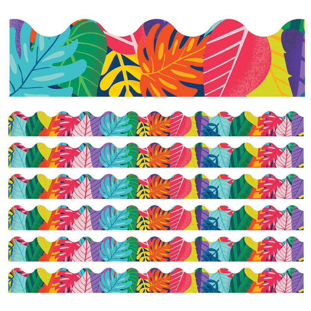 Carson Dellosa Education Scalloped Border, One World Colorful Leaves, 39ft Per Pack, Set Of 6 Packs