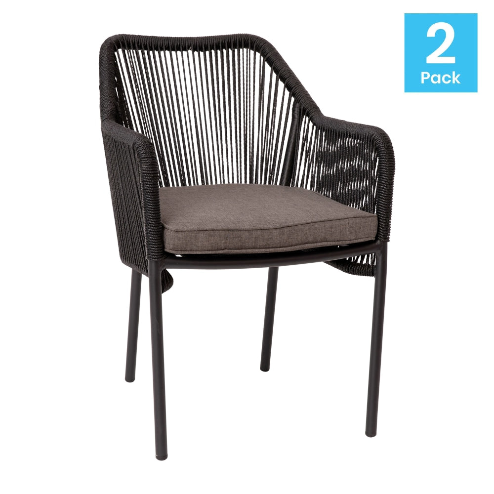 Flash Furniture Kallie Stackable All-Weather Woven Club Chairs With Zippered Seat Cushions, Gray/Black, Set Of 2 Chairs