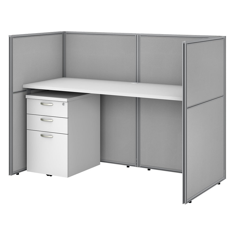 Bush Business Furniture Easy Office 60inW Straight Desk With File Cabinet And 45inH Closed Panels, Pure White/Silver Gray, Standard Delivery