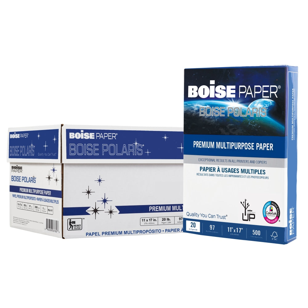 Boise POLARIS Premium Multi-Use Printer & Copy Paper, White, Ledger (11in x 17in), 2500 Sheets Per Case, 20 Lb, 97 Brightness, Case Of 5 Reams