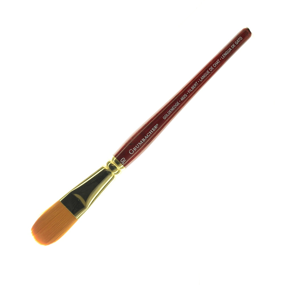 Grumbacher Goldenedge Watercolor Paint Brush, Size 10, Filbert, Synthetic Filament, Dark Red