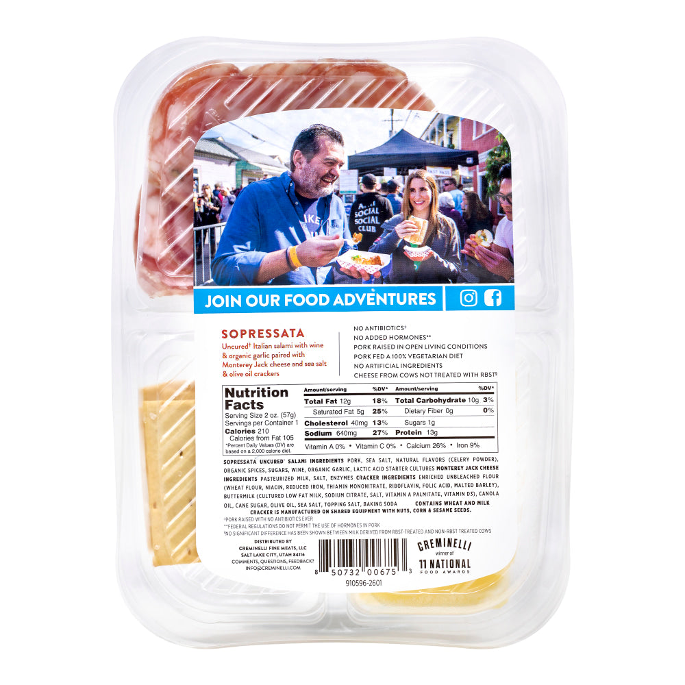 Creminelli Sopressata, Monterey Jack Cheese And Crackers Packs, 2 Oz, Set Of 4 Packs