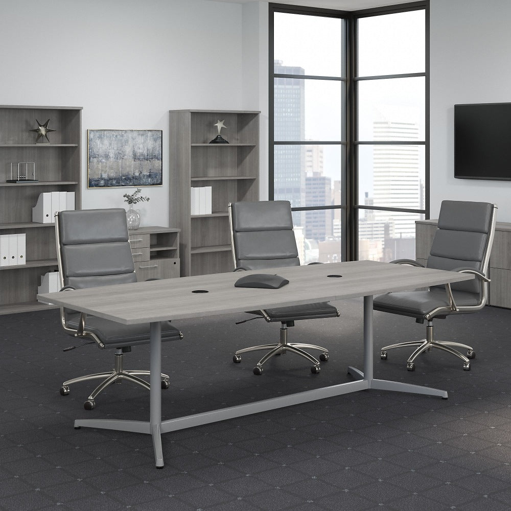 Bush Business Furniture 96inW x 42inD Boat-Shaped Conference Table With Metal Base, Platinum Gray, Standard Delivery