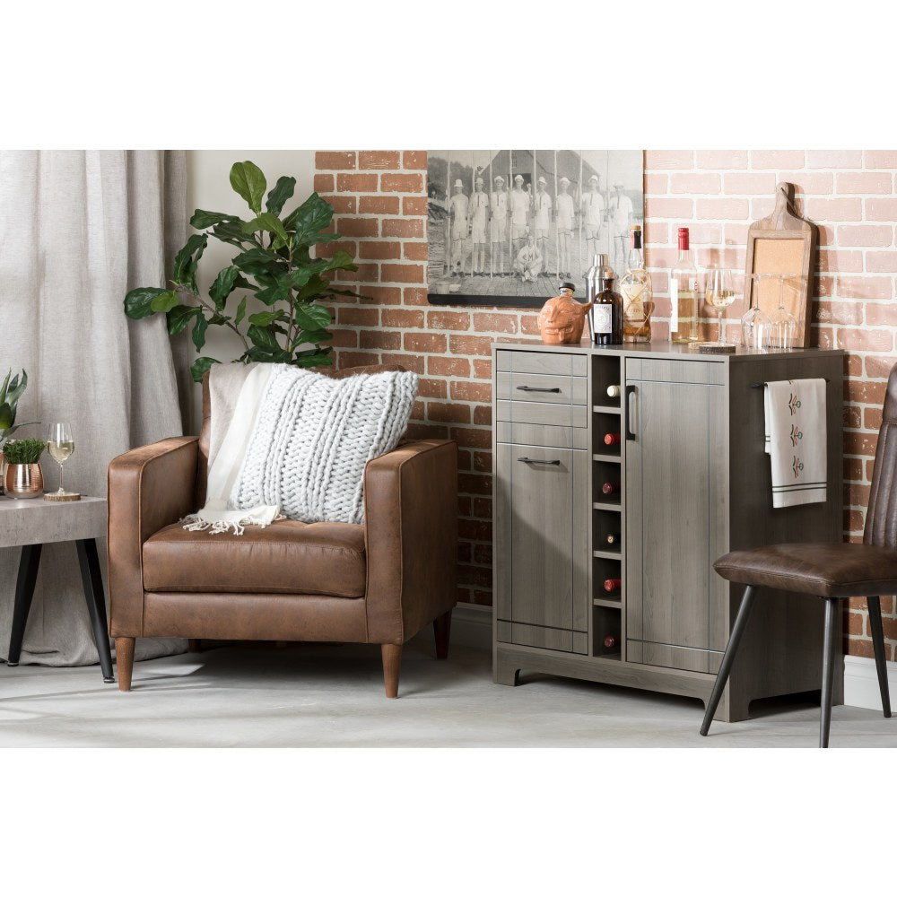 South Shore Vietti 12-Bottle Bar Cabinet With Bottle Storage, 36-1/4inH x 34-1/4inW x 16-3/4inD, Gray Maple