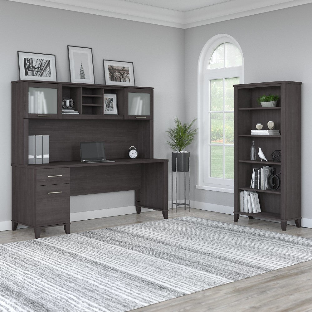 Bush Business Furniture Somerset 72inW Office Computer Desk With Hutch And 5-Shelf Bookcase, Storm Gray, Standard Delivery