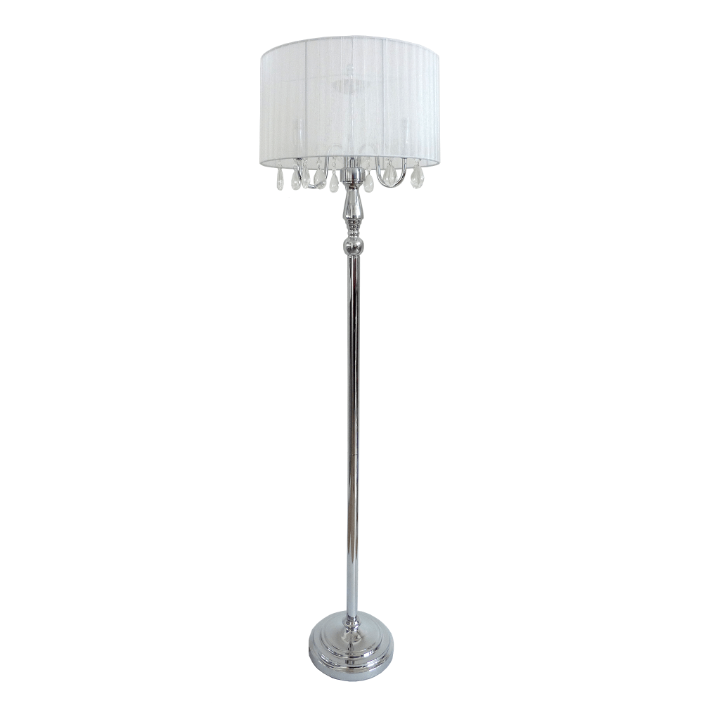 Elegant Designs Sheer Shade Floor Lamp, 61 1/2in, White Shade/Chrome Base