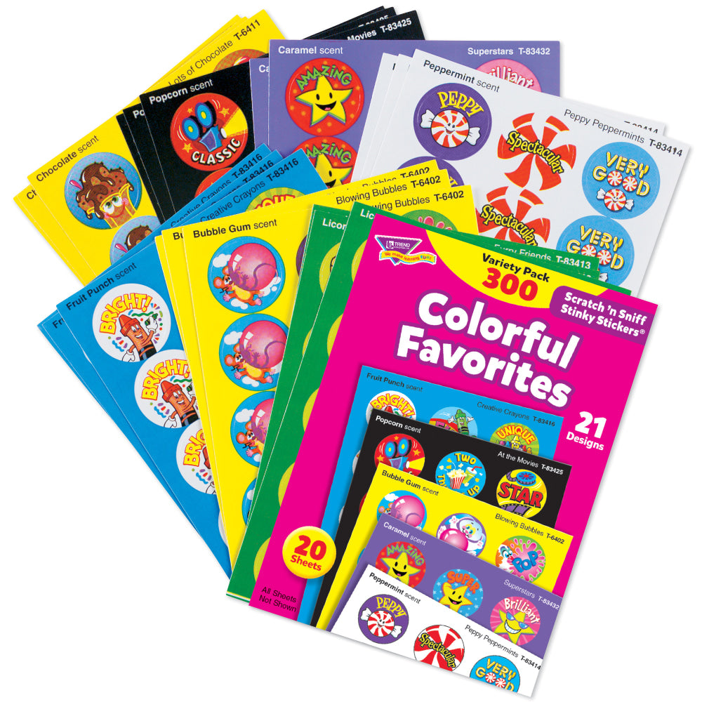 Trend Stinky Stickers, Colorful Favorites, 300 Stickers Per Pack, Set Of 3 Packs