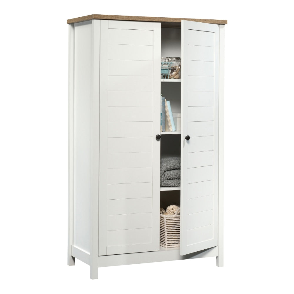 Sauder Cottage Road 61inH Traditional Style Storage Cabinet, Soft White/Lintel Oak