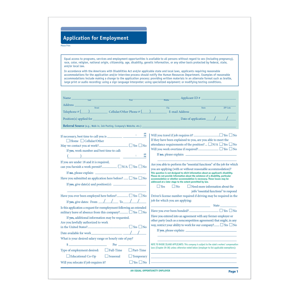 ComplyRight 50-State-Compliant Long Form Job Applications, 11in x 17in, Pack Of 50