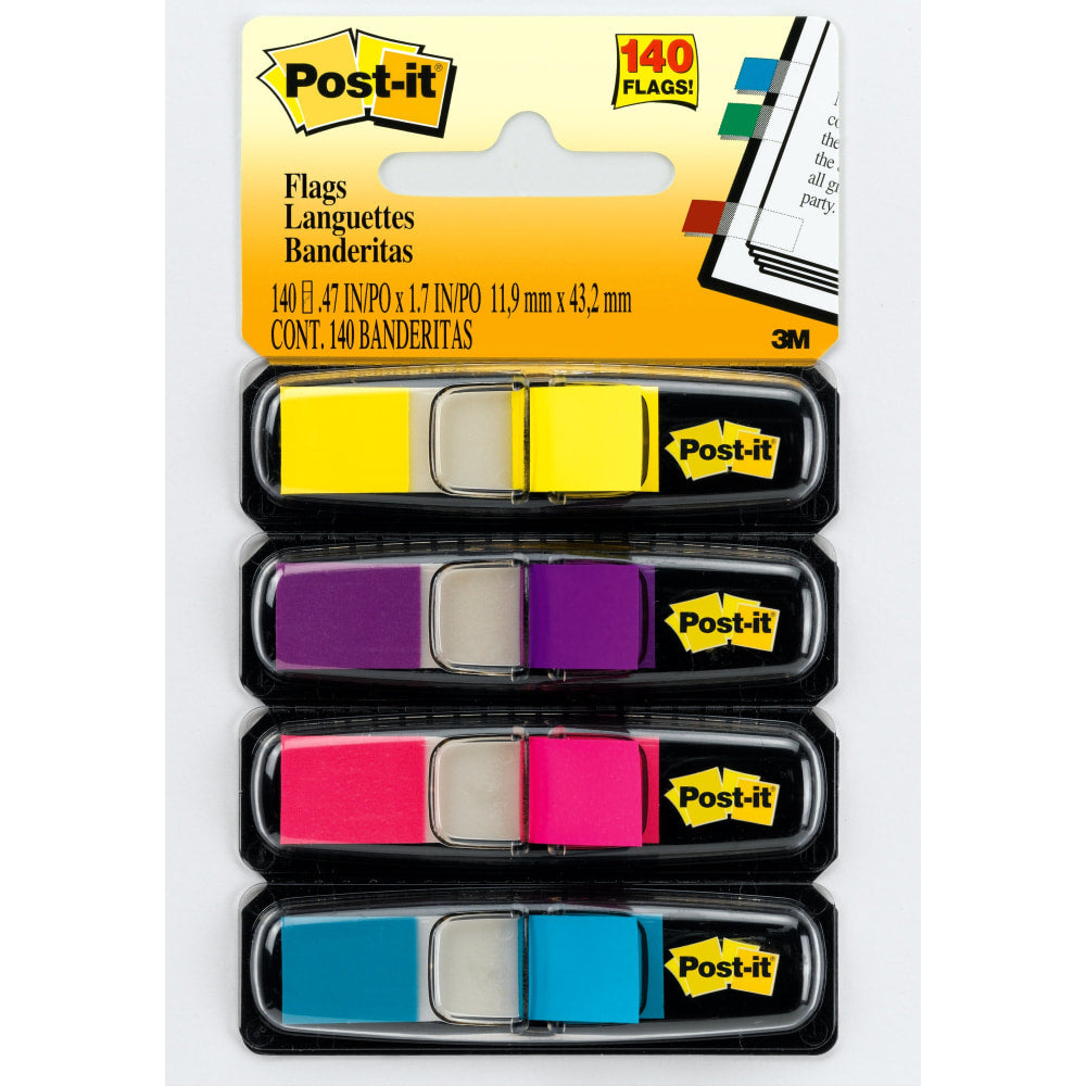 Post-it Notes Flags, 3/8in x 1-7/10in, Assorted Bright Colors, 35 Flags Per Dispenser, Pack Of 4 Dispensers