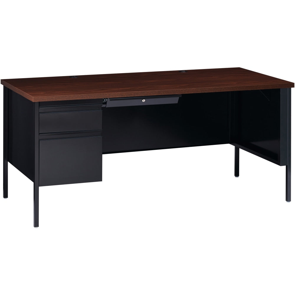 Lorell Fortress 66inW Steel Pedestal Computer Desk, Left, Black/Walnut