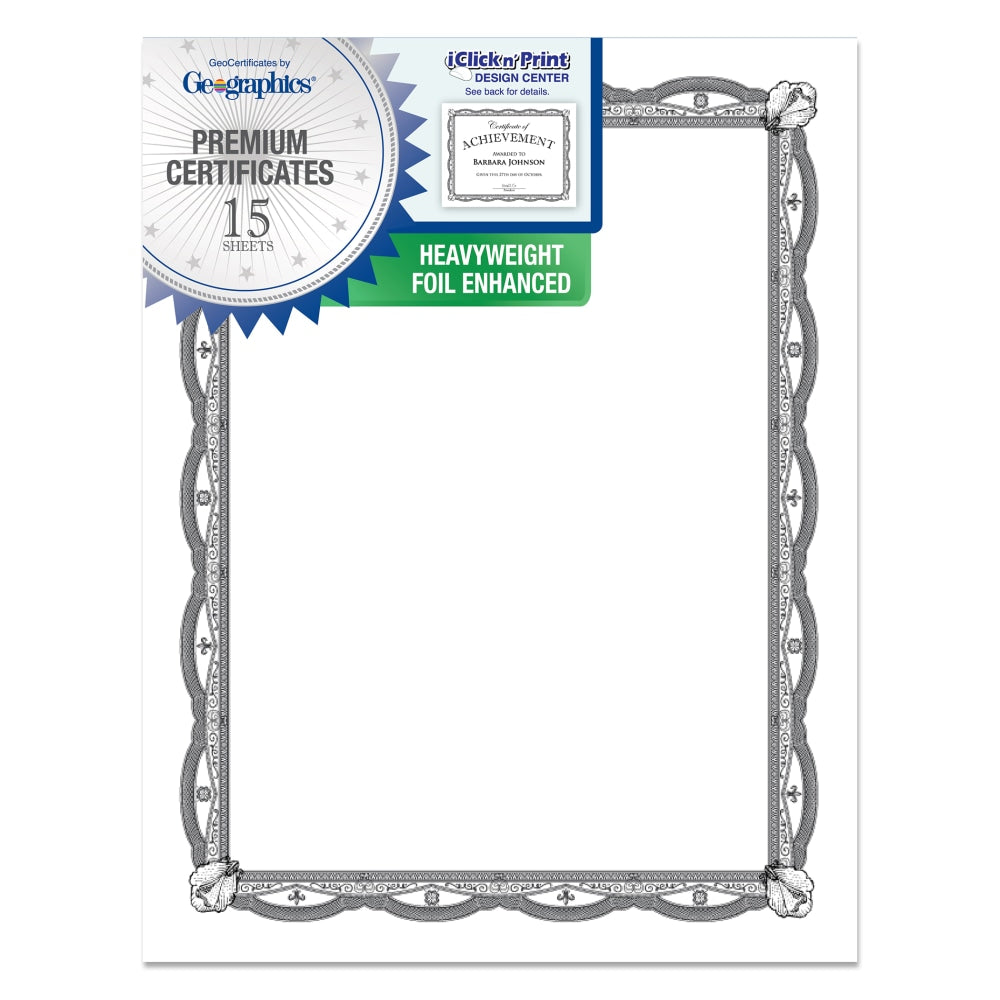 Geographics Heavyweight Foil Certificates, 8-1/2in x 11in, Silver, Pack Of 15