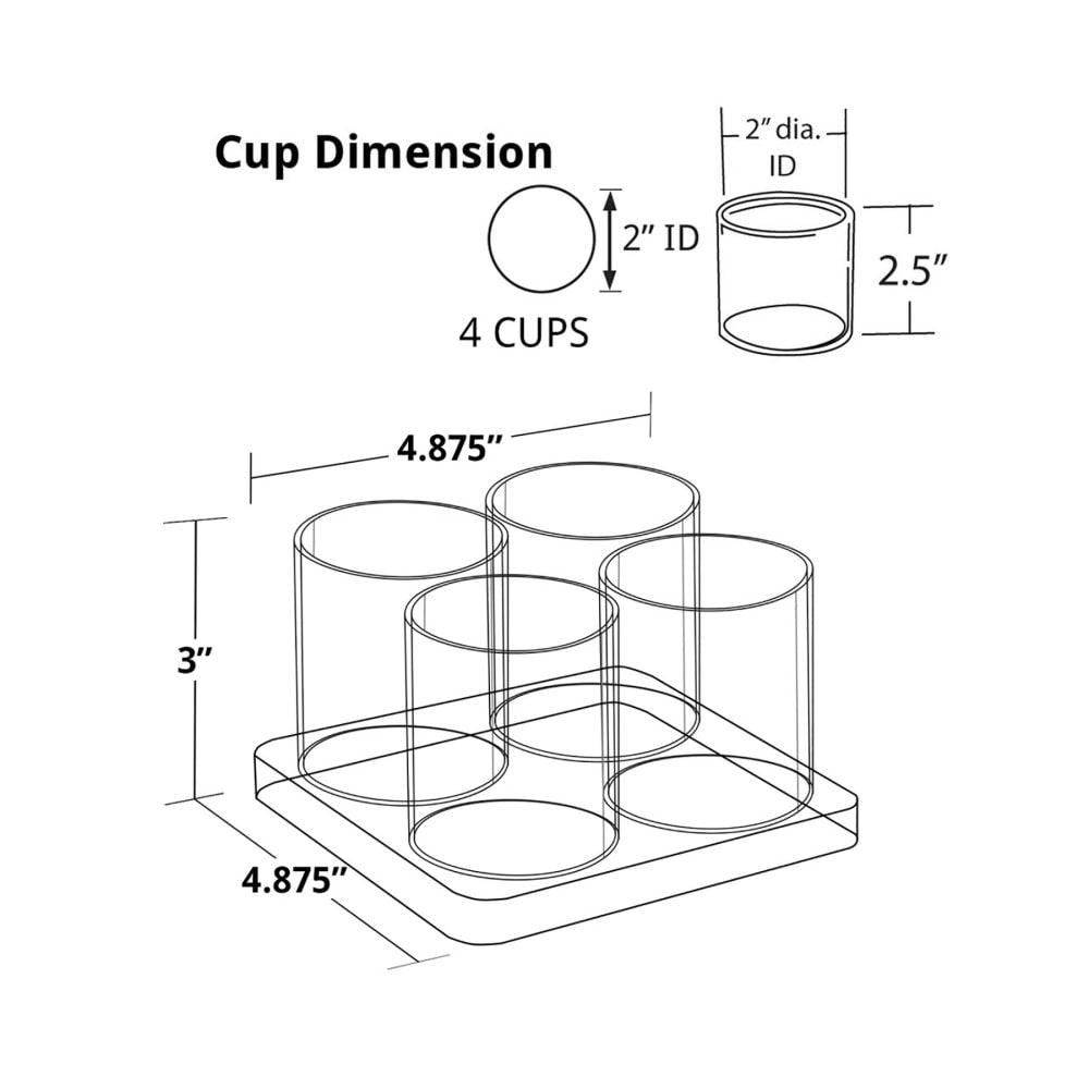 Azar Displays Acrylic Deluxe 4-Cup Holder, 3inH x 4-7/8inW x 4-7/8inD, Clear