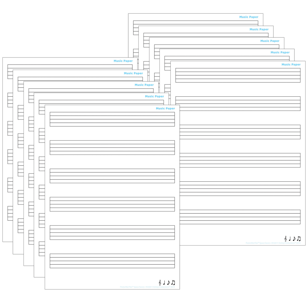Ashley Productions Smart Poly PosterMat Pals Space Savers, 13in x 9-1/2in, Music Staves, Pack Of 10 Pieces