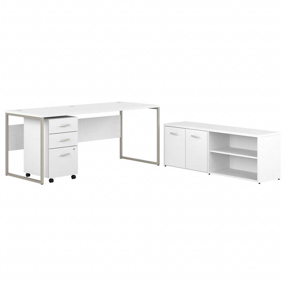 Bush Business Furniture Hybrid 72inW x 30inD Computer Table Desk With Storage And Mobile File Cabinet, White, Standard Delivery