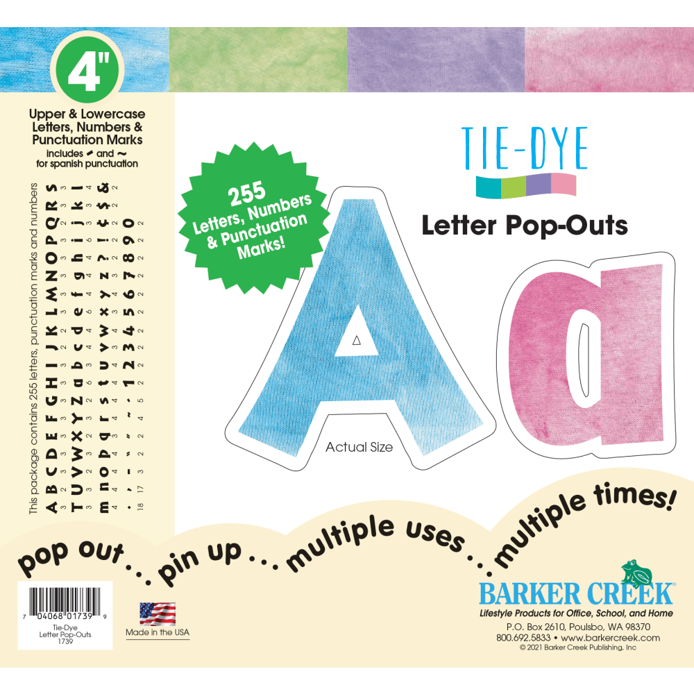 Barker Creek Letter Pop-Outs, 4in, Tie-Dye, Pack Of 255 Pop-Outs