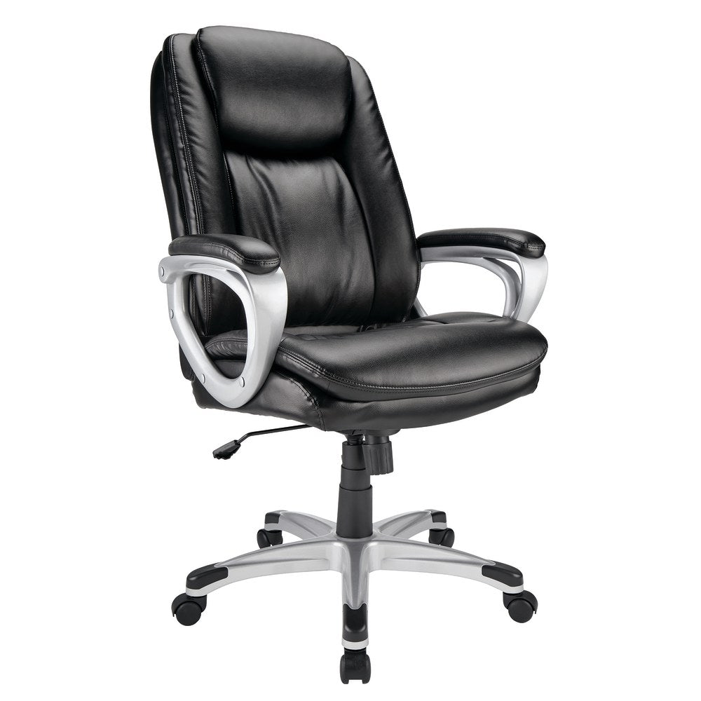 Realspace Treswell Bonded Leather High-Back Executive Chair, Black/Silver, BIFMA Compliant