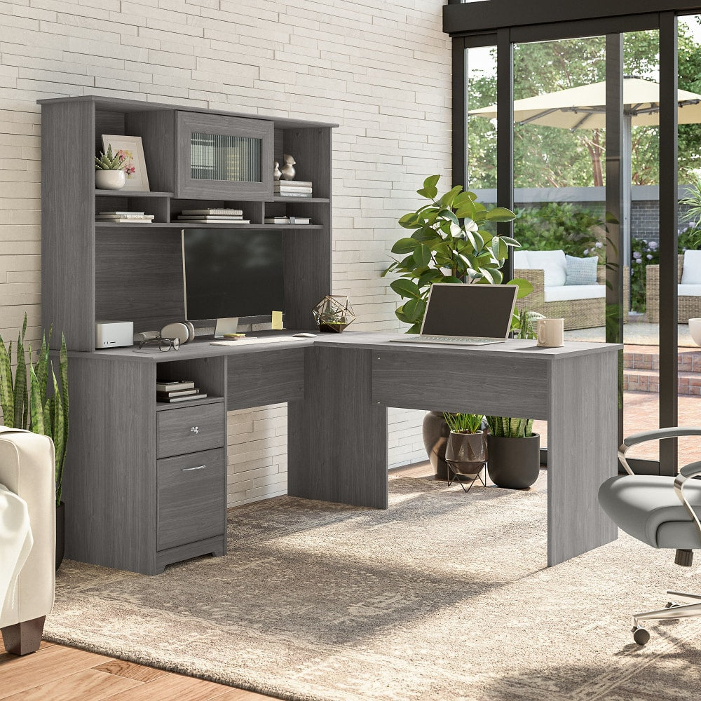 Bush Business Furniture Cabot 60inW L-Shaped Corner Desk With Hutch And Drawers, Modern Gray, Standard Delivery