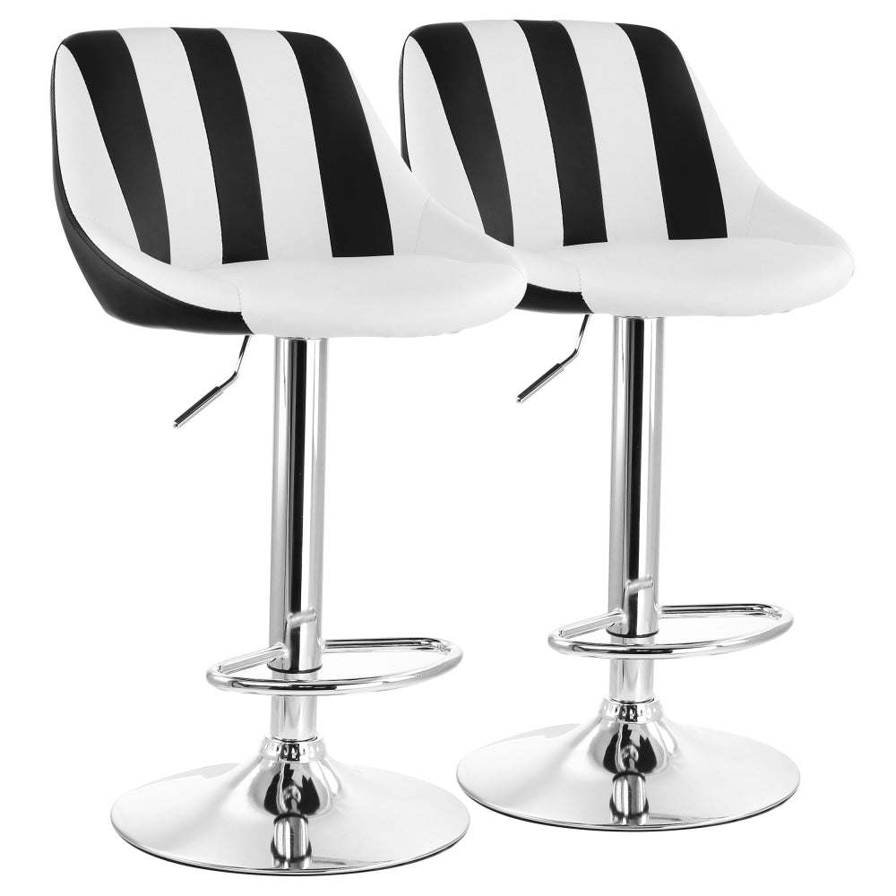 Elama Adjustable Faux Leather Bar Stools, Striped Black/White/Chrome, Set Of 2 Stools