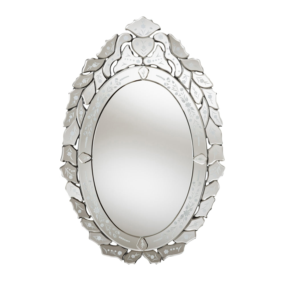 Baxton Studio Floral Oval Accent Wall Mirror, 30in x 20in, Antique Silver