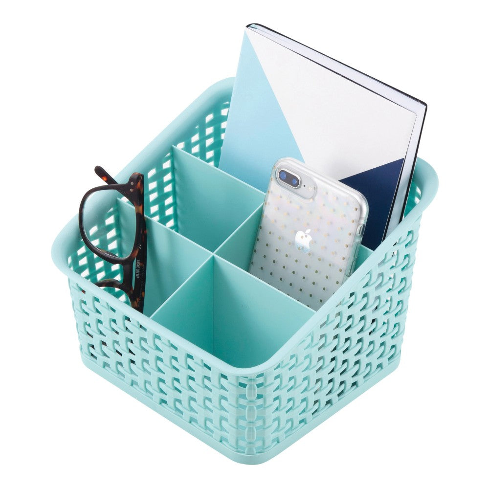 Realspace Plastic Weave 5 Compartment Bin, Medium Size, Blue