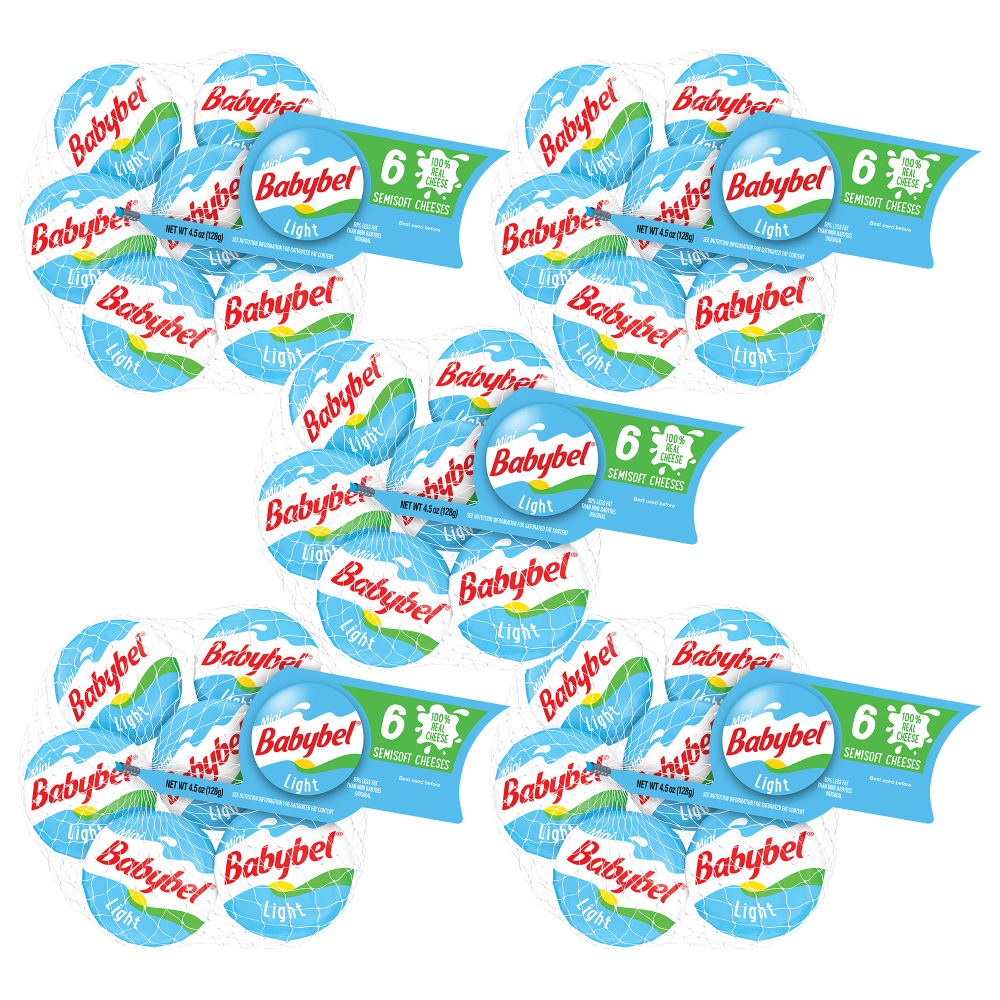 Babybel Mini Light Cheese Wheels, 1 Oz, 6 Wheels Per Pack, Case Of 5 Packs