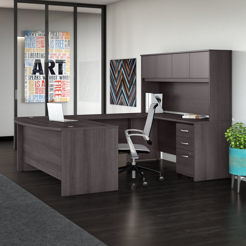 Bush Business Furniture Studio C U Shaped Desk with Hutch and Mobile File Cabinet, 72inW x 36inD, Storm Gray, Standard Delivery