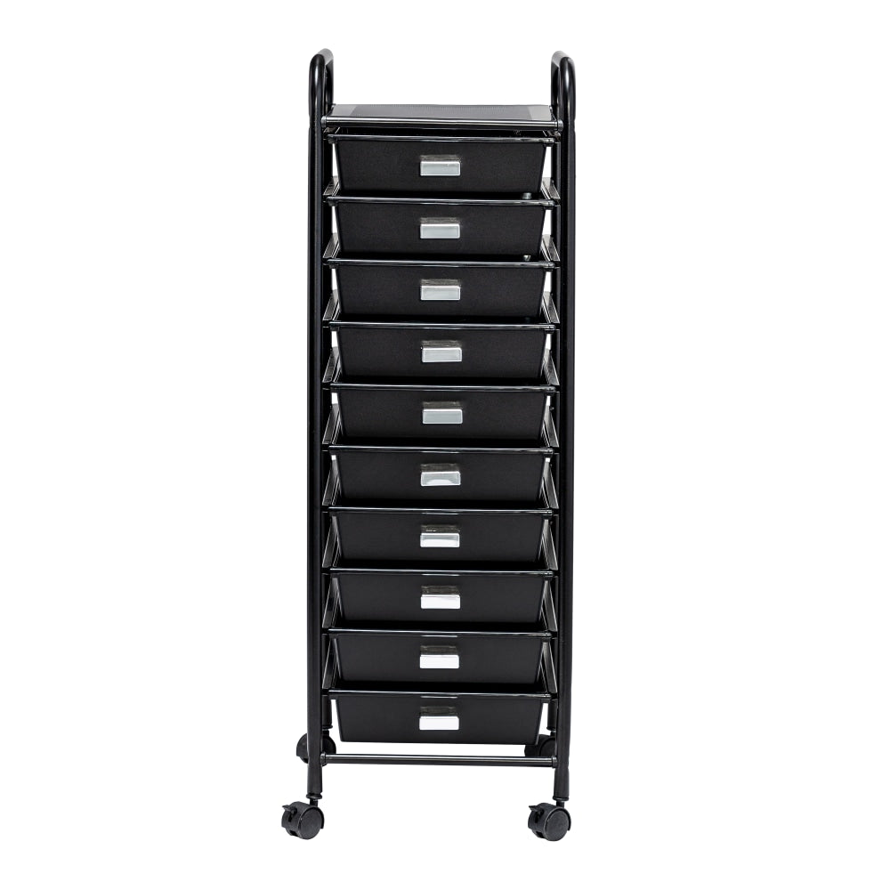 Honey Can Do Plastic 10-Drawer Rolling Storage Cart, 35in x 15in x 11in, Black