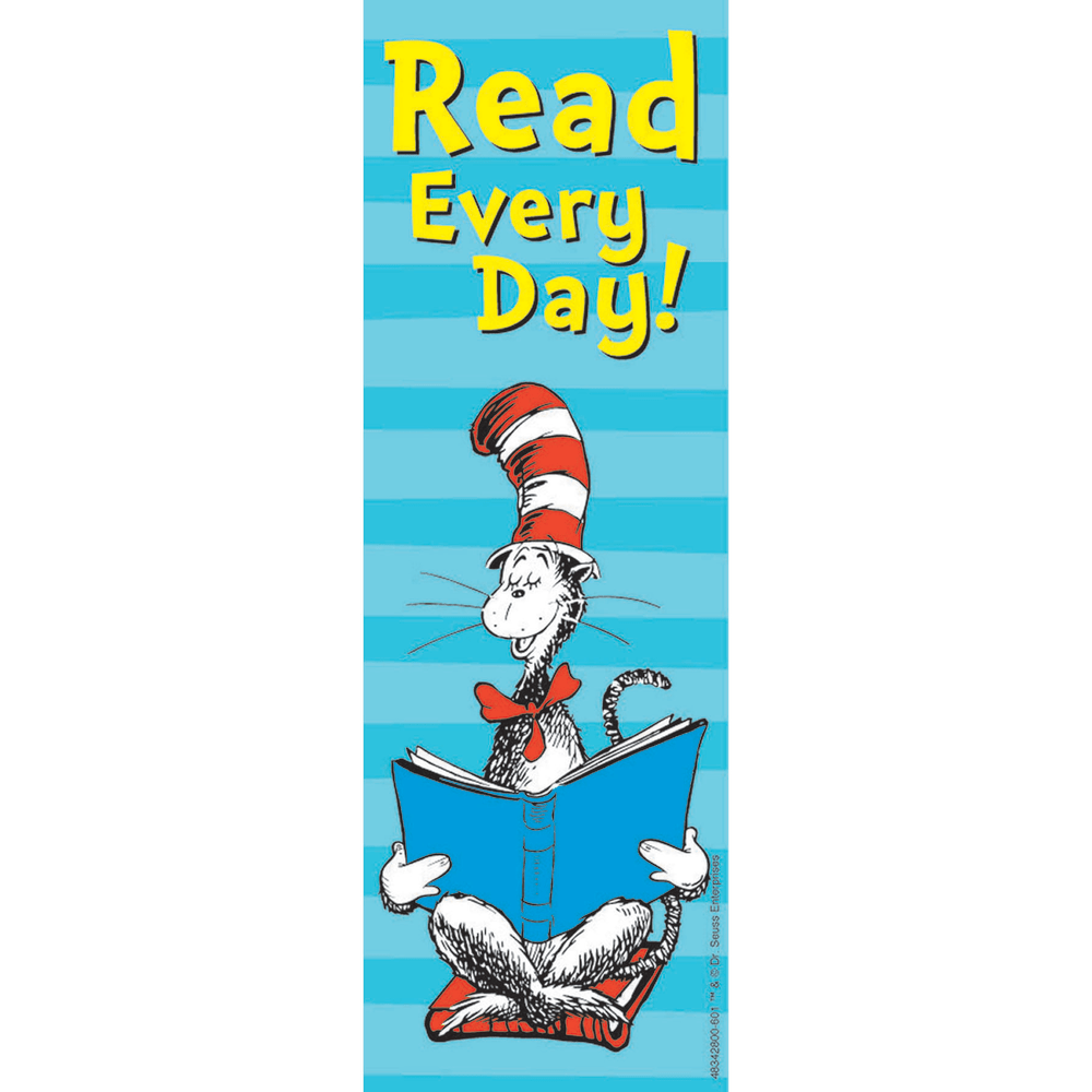 Eureka School Read Every Day Bookmarks, 6in x 2in, Cat in the Hat, 36 Bookmarks Per Pack, Set Of 6 Packs