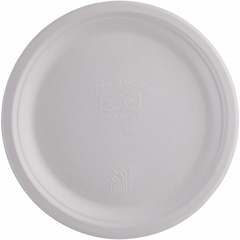 Eco-Products Vanguard Sugarcane Plates, 10in, White, Pack Of 500 Plates