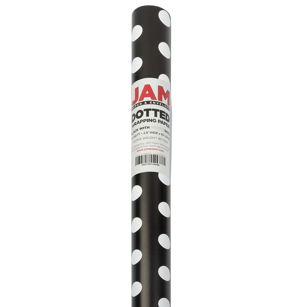 JAM Paper Wrapping Paper, Polka Dot, 25 Sq Ft, Black & White