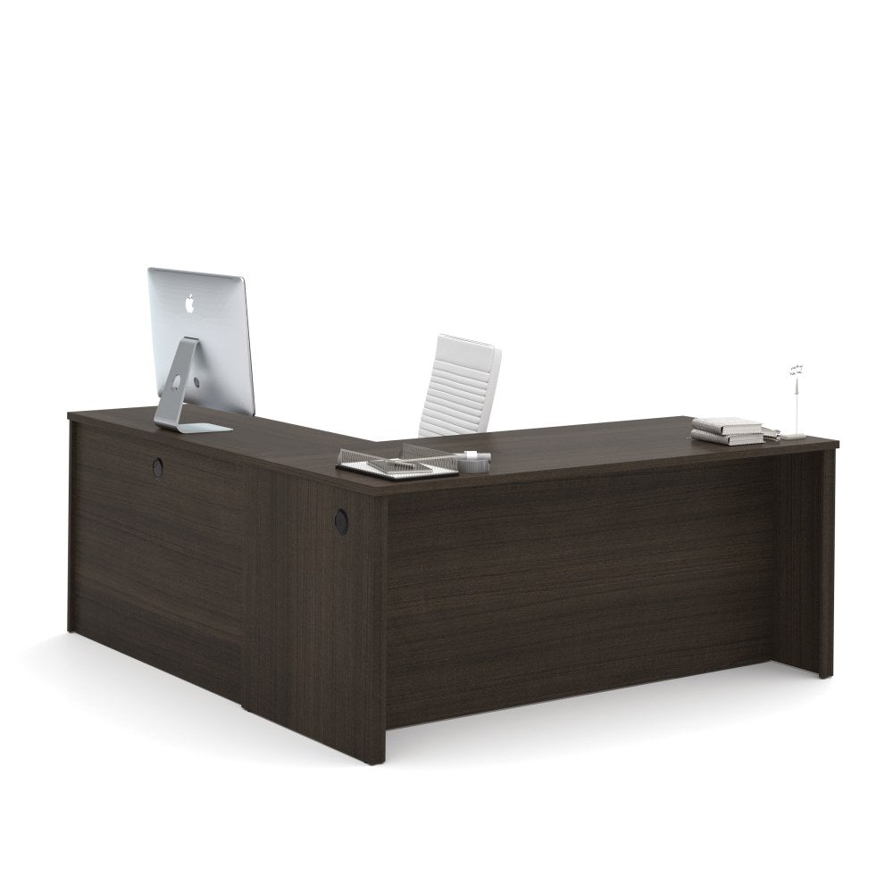 Bestar Embassy 72inW L-Shaped Corner Desk With Left Pedestal, Dark Chocolate