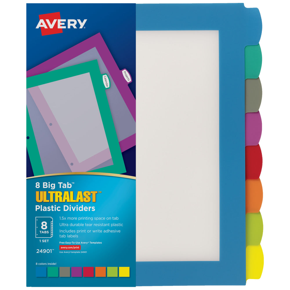 Avery Big Tab Ultralast Plastic Dividers, 8-Tab, Multicolor